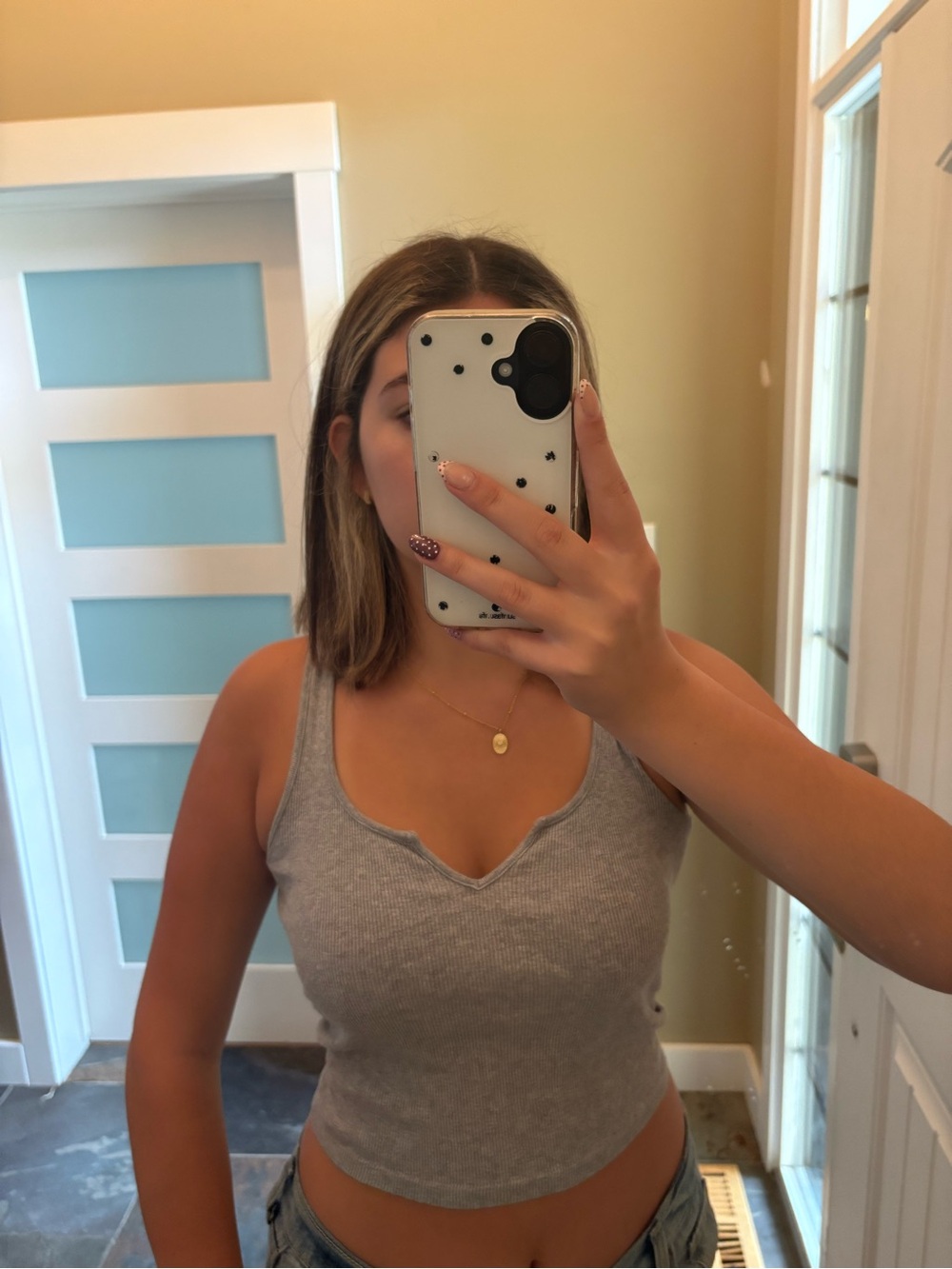 Brandy Melville Gray Ribbed V-Notch Tank